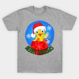 Funny Little Santa Chick wishing everyone a Merry Chickmas Christmas T-Shirt